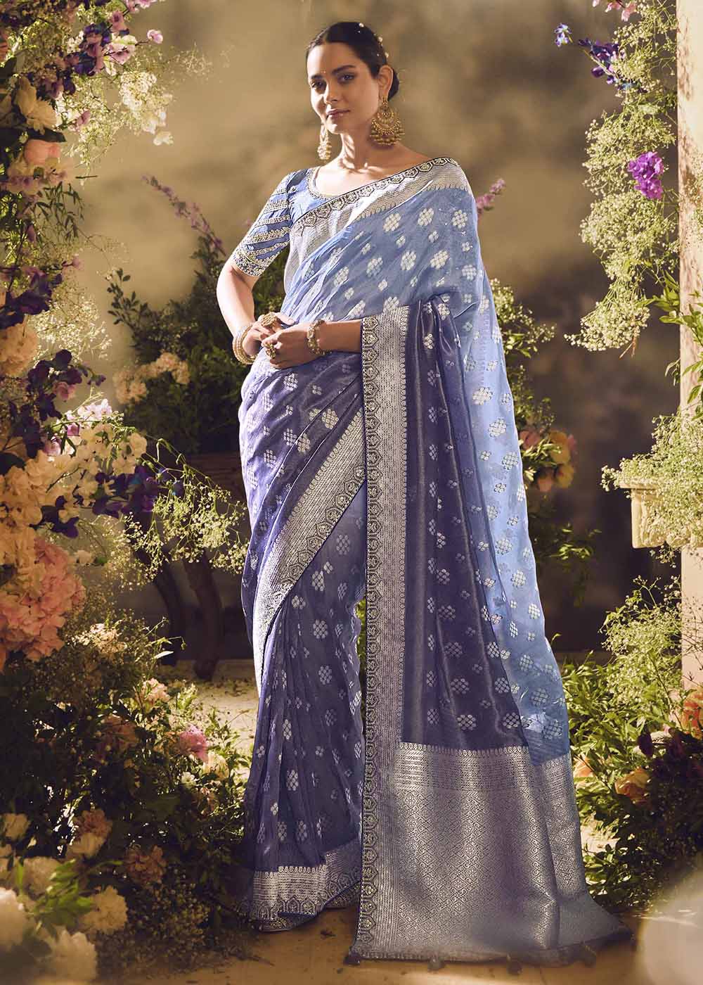 Buy Now Banarasi Silk Zari Tissue Blue Festive Wear Saree Online in Canada, UK, France, Germany, UAE, USA & Worldwide at Empress Clothing.