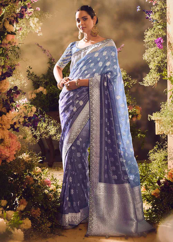 Buy Now Banarasi Silk Zari Tissue Blue Festive Wear Saree Online in Canada, UK, France, Germany, UAE, USA & Worldwide at Empress Clothing.