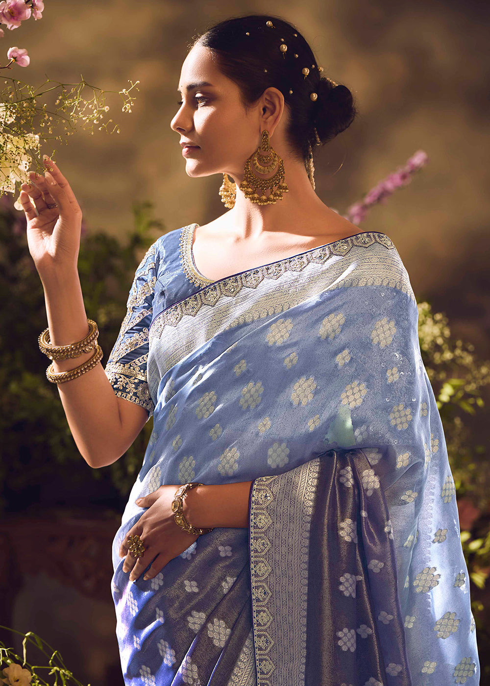 Buy Now Banarasi Silk Zari Tissue Blue Festive Wear Saree Online in Canada, UK, France, Germany, UAE, USA & Worldwide at Empress Clothing.