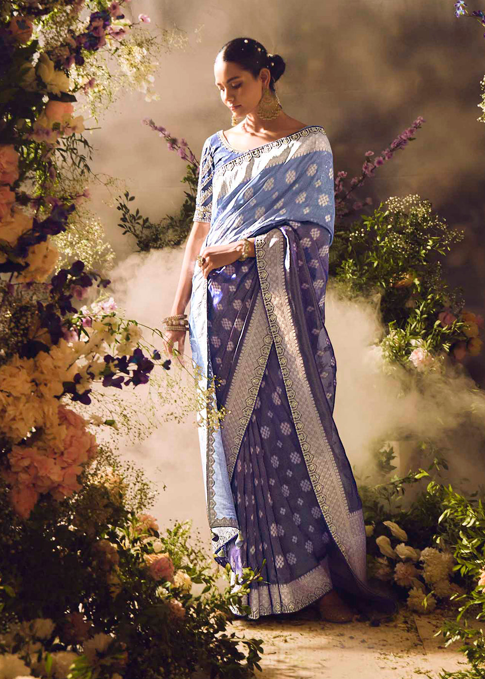 Buy Now Banarasi Silk Zari Tissue Blue Festive Wear Saree Online in Canada, UK, France, Germany, UAE, USA & Worldwide at Empress Clothing.