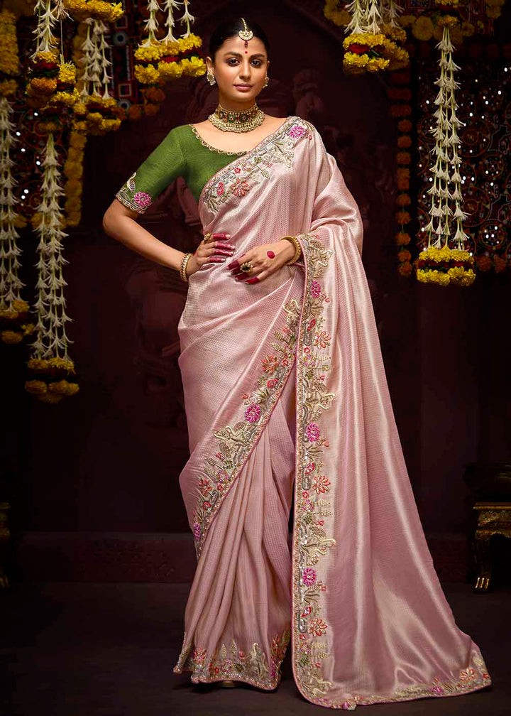 Buy Now Pink Kanjivaram Silk Embroidered Designer Saree Online in Canada, UK, France, Germany, UAE, USA & Worldwide at Empress Clothing.