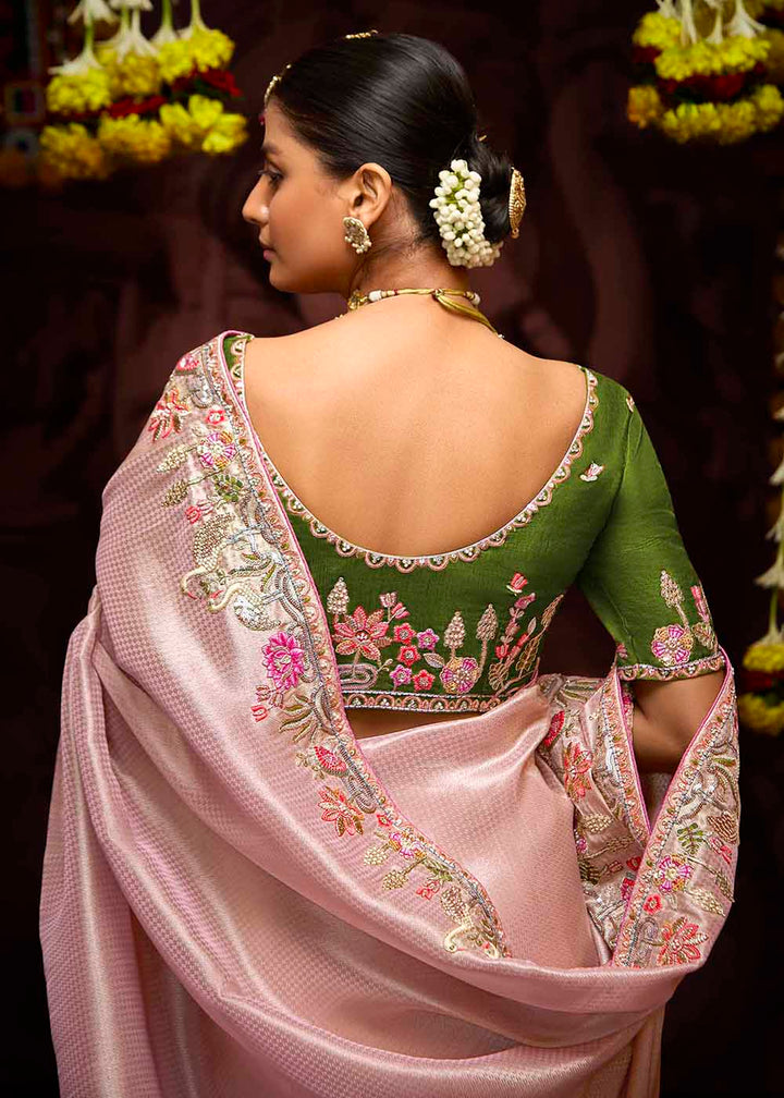 Buy Now Pink Kanjivaram Silk Embroidered Designer Saree Online in Canada, UK, France, Germany, UAE, USA & Worldwide at Empress Clothing.