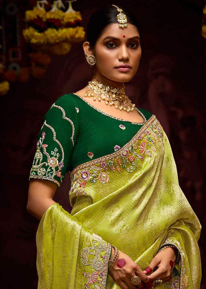 Buy Now Green Kanjivaram Silk Embroidered Designer Saree Online in Canada, UK, France, Germany, UAE, USA & Worldwide at Empress Clothing.