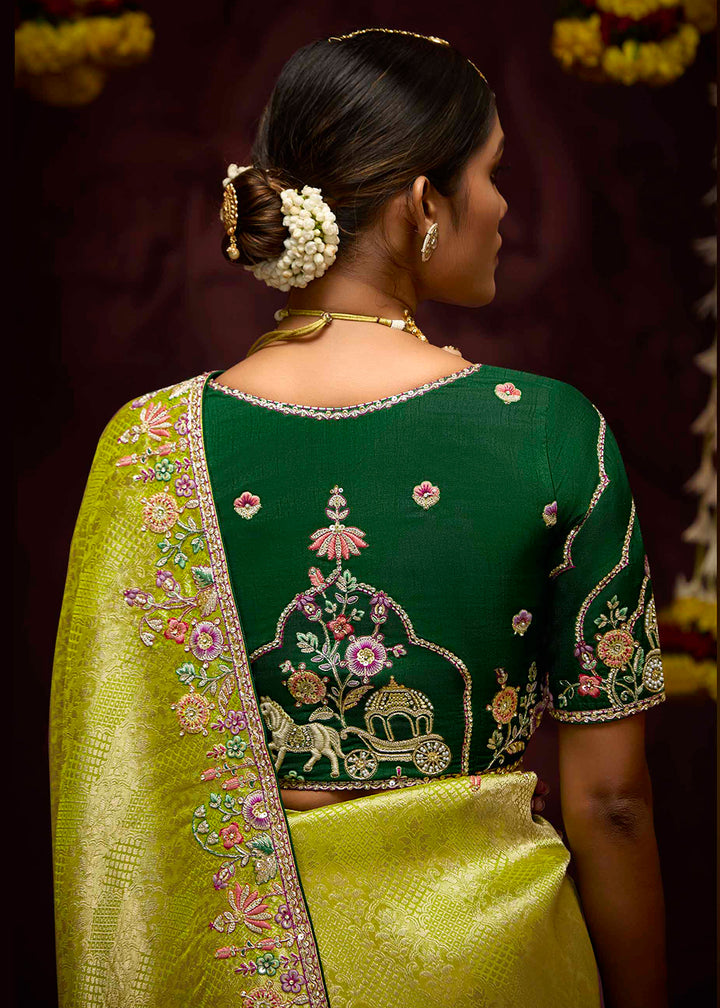 Buy Now Green Kanjivaram Silk Embroidered Designer Saree Online in Canada, UK, France, Germany, UAE, USA & Worldwide at Empress Clothing.