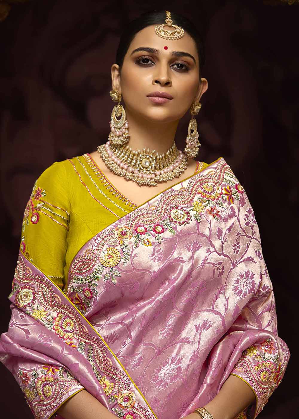 Buy Now Pink Kanjivaram Silk Embroidered Designer Saree Online in Canada, UK, France, Germany, UAE, USA & Worldwide at Empress Clothing.