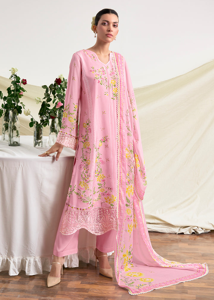 Buy Now Pink Resham Embroidery & Digital Printed Salwar Suit Online in US, UK, Canada, Germany, Italy, France, Australia, Kuwait & Worldwide at Empress Clothing