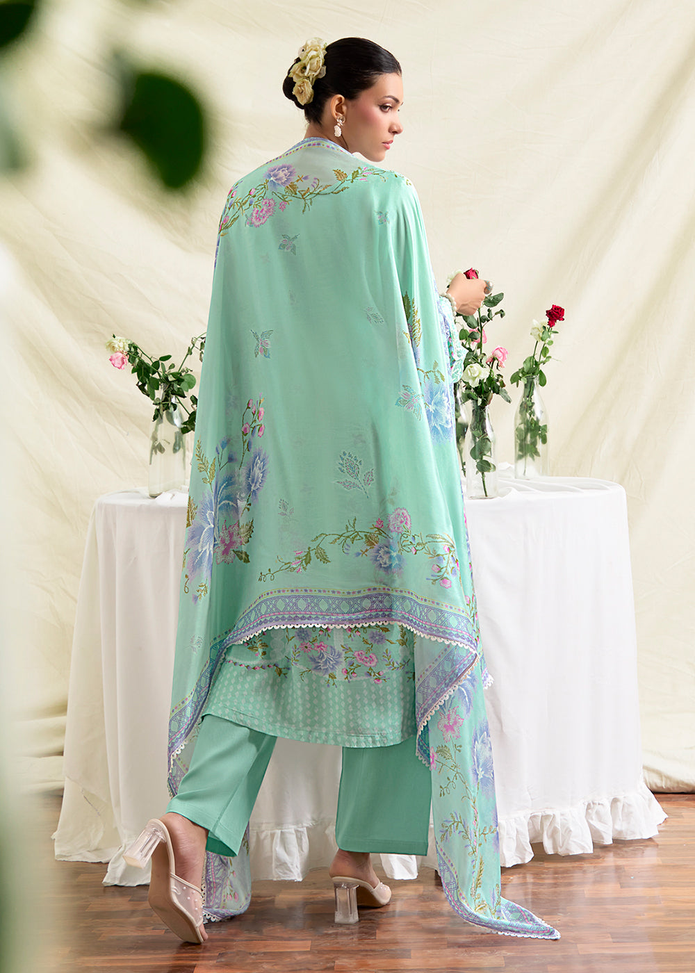 Buy Now Turquoise Resham Embroidery & Digital Printed Salwar Suit Online in US, UK, Canada, Germany, Italy, France, Australia & Worldwide at Empress Clothing.