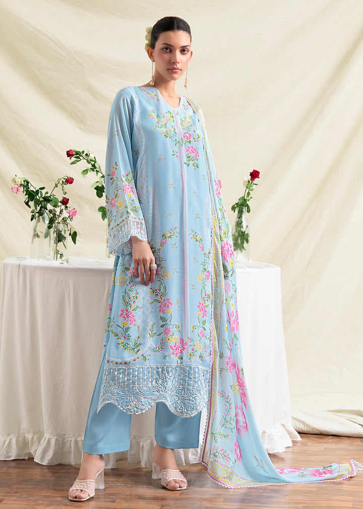 Buy Now Blue Resham Embroidery & Digital Printed Salwar Suit Online in US, UK, Canada, Germany, Italy, France, Australia, UAE & Worldwide at Empress Clothing.