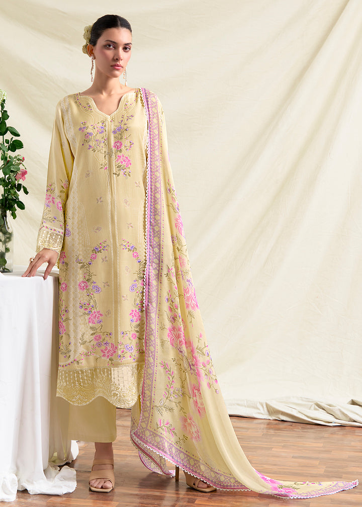 Buy Now Cream Resham Embroidery & Digital Printed Salwar Suit Online in US, UK, Canada, Germany, Italy, France, Australia, UAE & Worldwide at Empress Clothing.