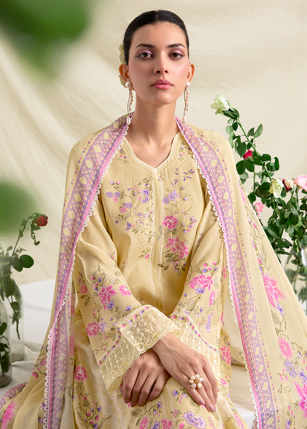 Buy Now Cream Resham Embroidery & Digital Printed Salwar Suit Online in US, UK, Canada, Germany, Italy, France, Australia, UAE & Worldwide at Empress Clothing.