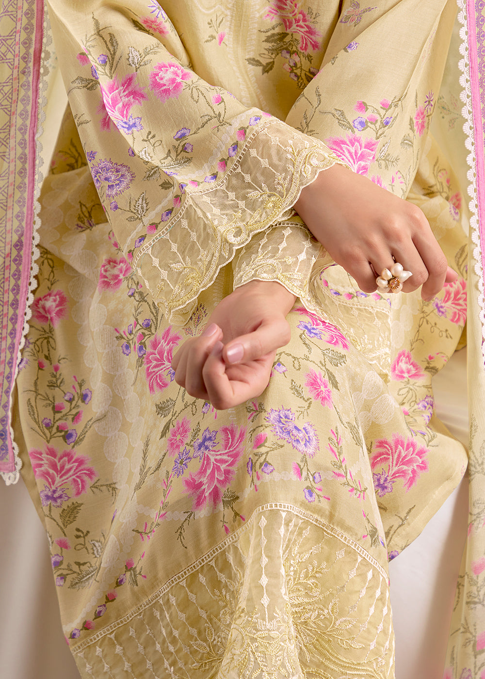 Buy Now Cream Resham Embroidery & Digital Printed Salwar Suit Online in US, UK, Canada, Germany, Italy, France, Australia, UAE & Worldwide at Empress Clothing.