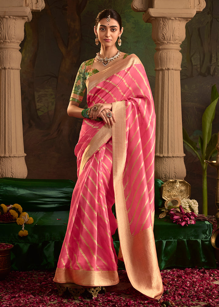 Buy Now Pink Pure Crepe Dola Silk Wedding Festive Saree Online in Canada, UK, France, Germany, USA & Worldwide at Empress Clothing.