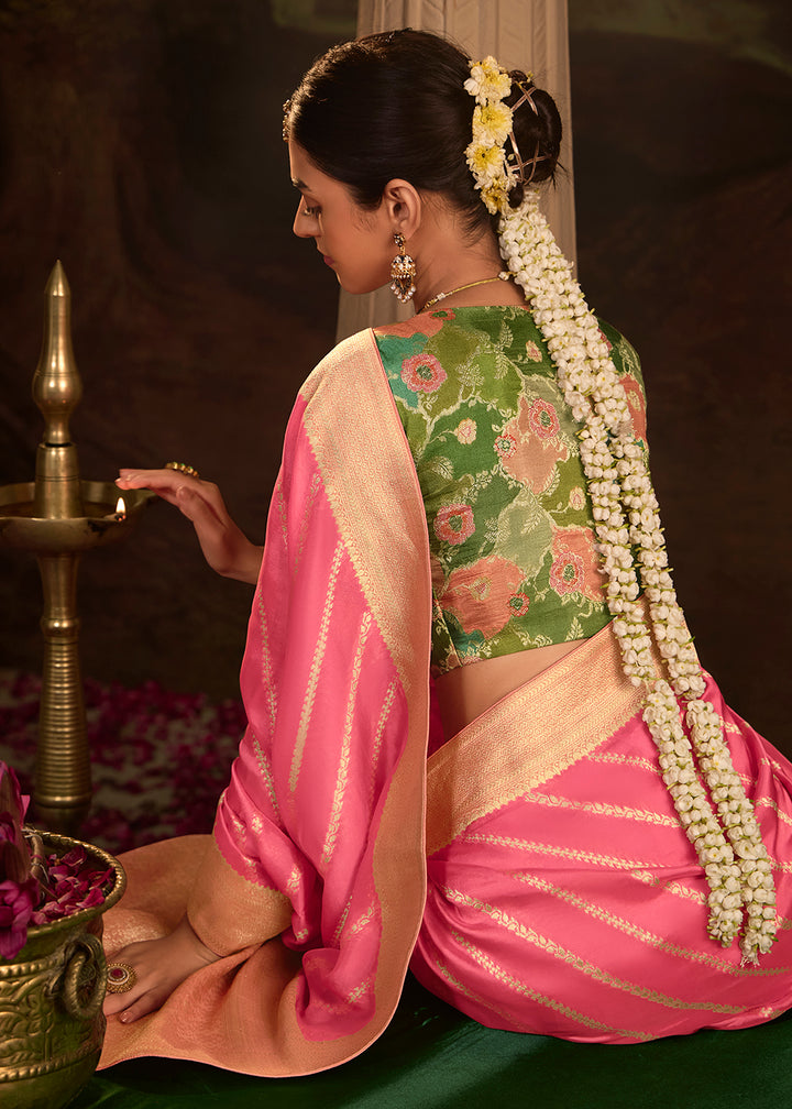 Buy Now Pink Pure Crepe Dola Silk Wedding Festive Saree Online in Canada, UK, France, Germany, USA & Worldwide at Empress Clothing.