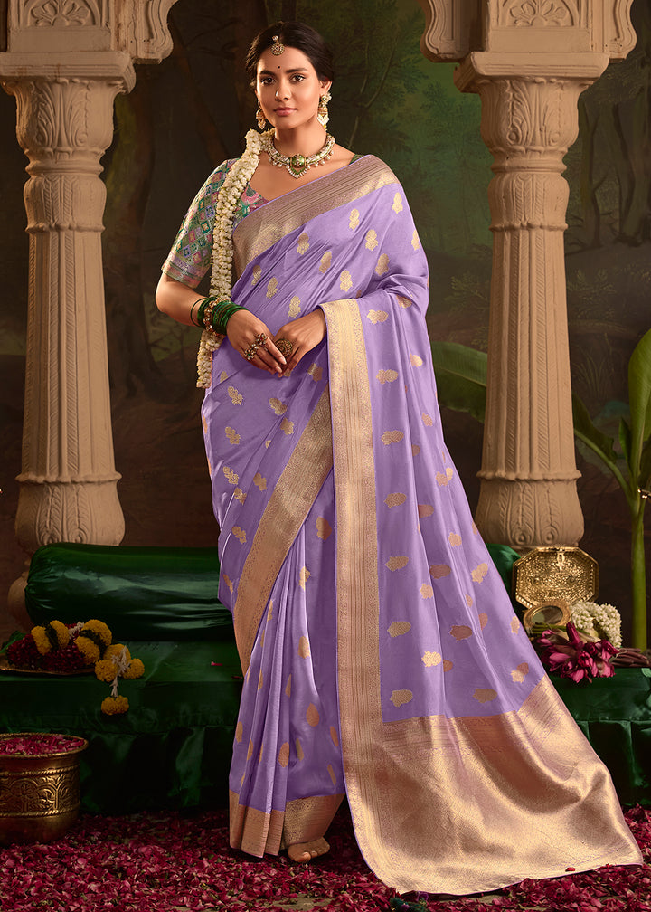 Buy Now Lavender Pure Crepe Dola Silk Wedding Festive Saree Online in Canada, UK, France, Germany, USA & Worldwide at Empress Clothing.