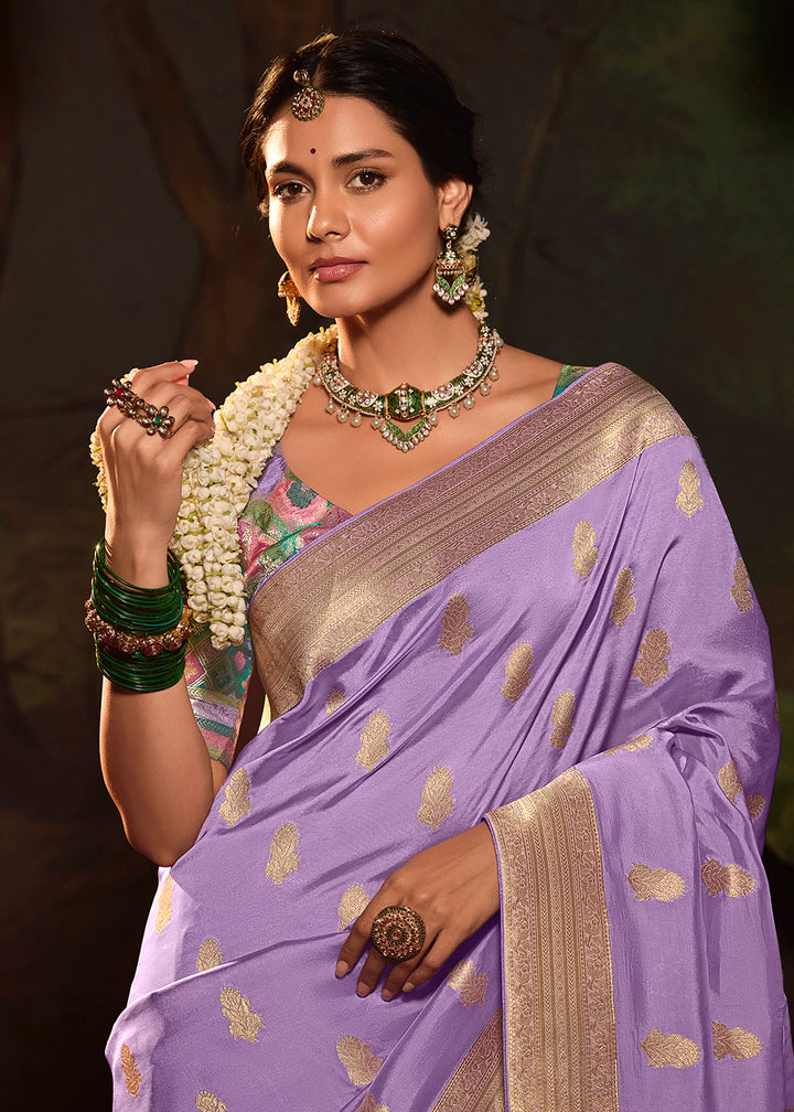 Buy Now Lavender Pure Crepe Dola Silk Wedding Festive Saree Online in Canada, UK, France, Germany, USA & Worldwide at Empress Clothing.