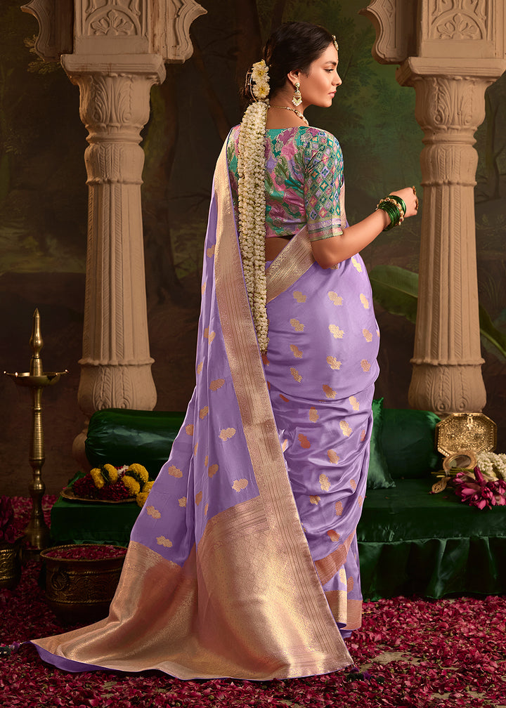 Buy Now Lavender Pure Crepe Dola Silk Wedding Festive Saree Online in Canada, UK, France, Germany, USA & Worldwide at Empress Clothing.