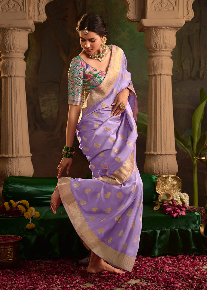 Buy Now Lavender Pure Crepe Dola Silk Wedding Festive Saree Online in Canada, UK, France, Germany, USA & Worldwide at Empress Clothing.