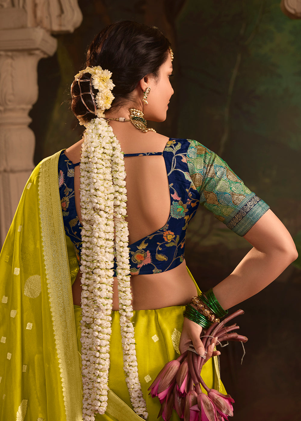 Buy Now Parrot Green Pure Crepe Dola Silk Wedding Festive Saree Online in Canada, UK, France, Germany, USA & Worldwide at Empress Clothing.