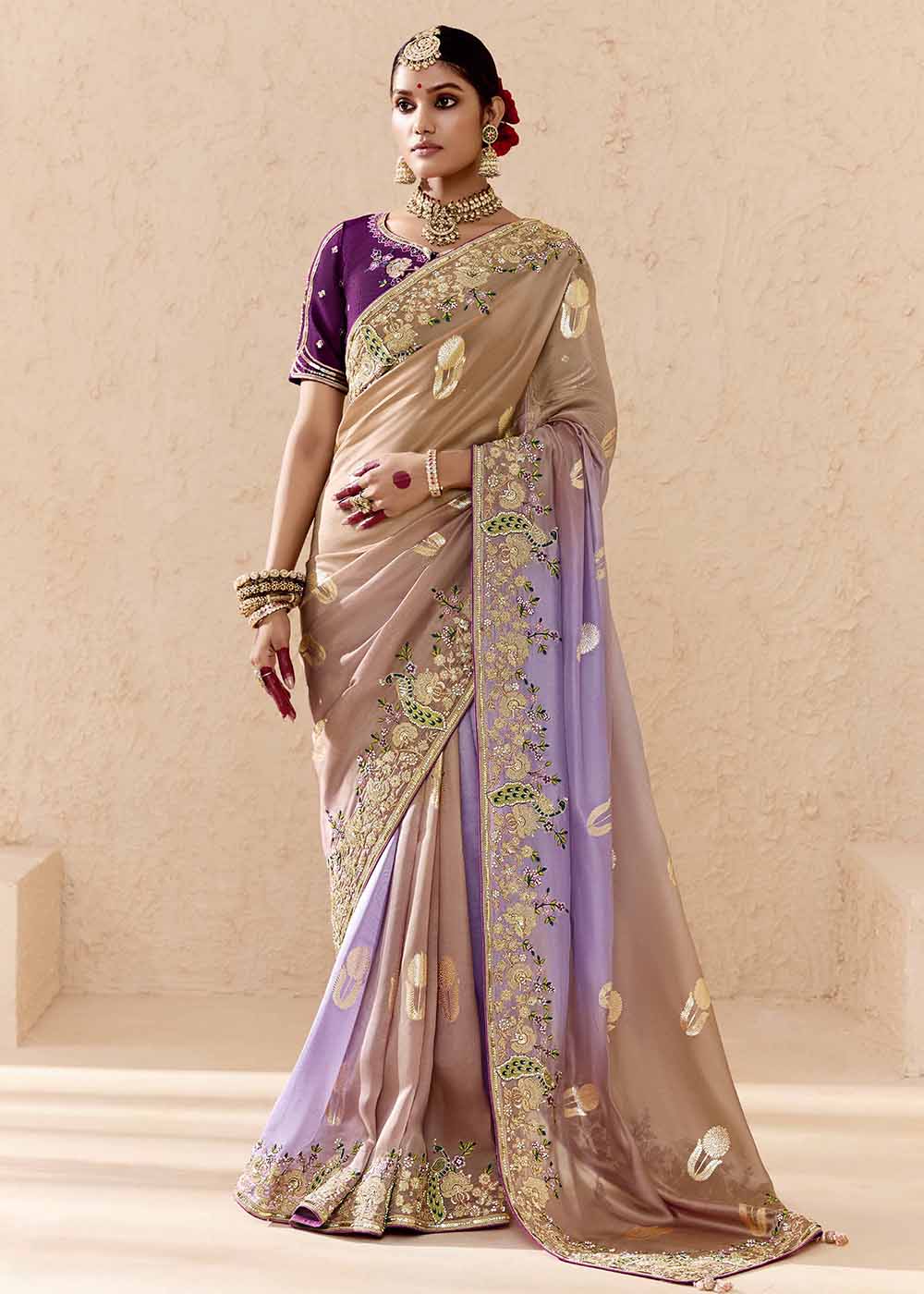 Buy Now Lavender & Purple Fancy Fabric Embroidred Designer Saree Online in Canada, UK, France, Germany, USA & Worldwide at Empress Clothing.