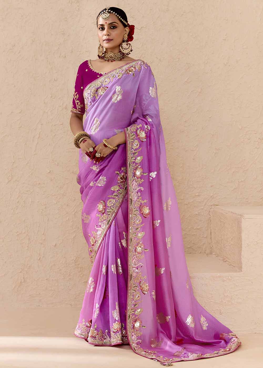 Buy Now Pink & Magenta Fancy Fabric Embroidred Designer Saree Online in Canada, UK, France, Germany, USA & Worldwide at Empress Clothing.