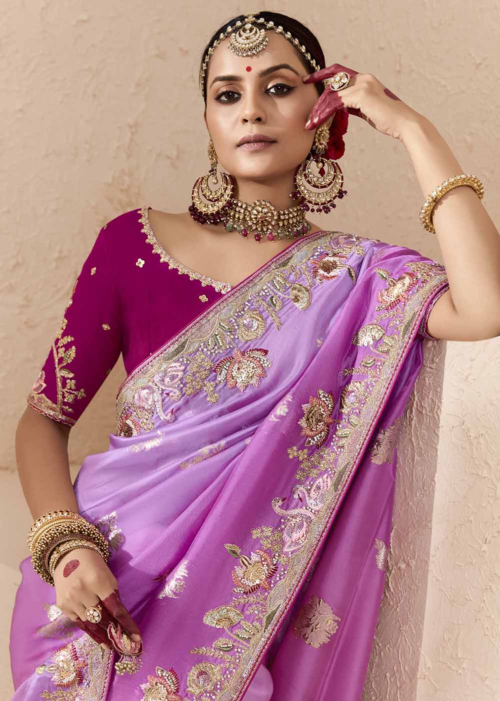 Buy Now Pink & Magenta Fancy Fabric Embroidred Designer Saree Online in Canada, UK, France, Germany, USA & Worldwide at Empress Clothing.