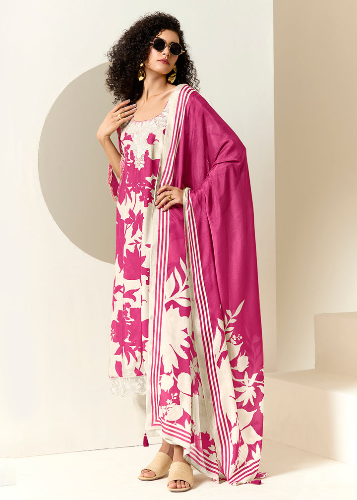 Buy Now White Pure Muslin Floral Printed Trendy Salwar Suit Online in US, UK, Canada, Germany, Italy, France, Australia, Norway & Worldwide at Empress Clothing.