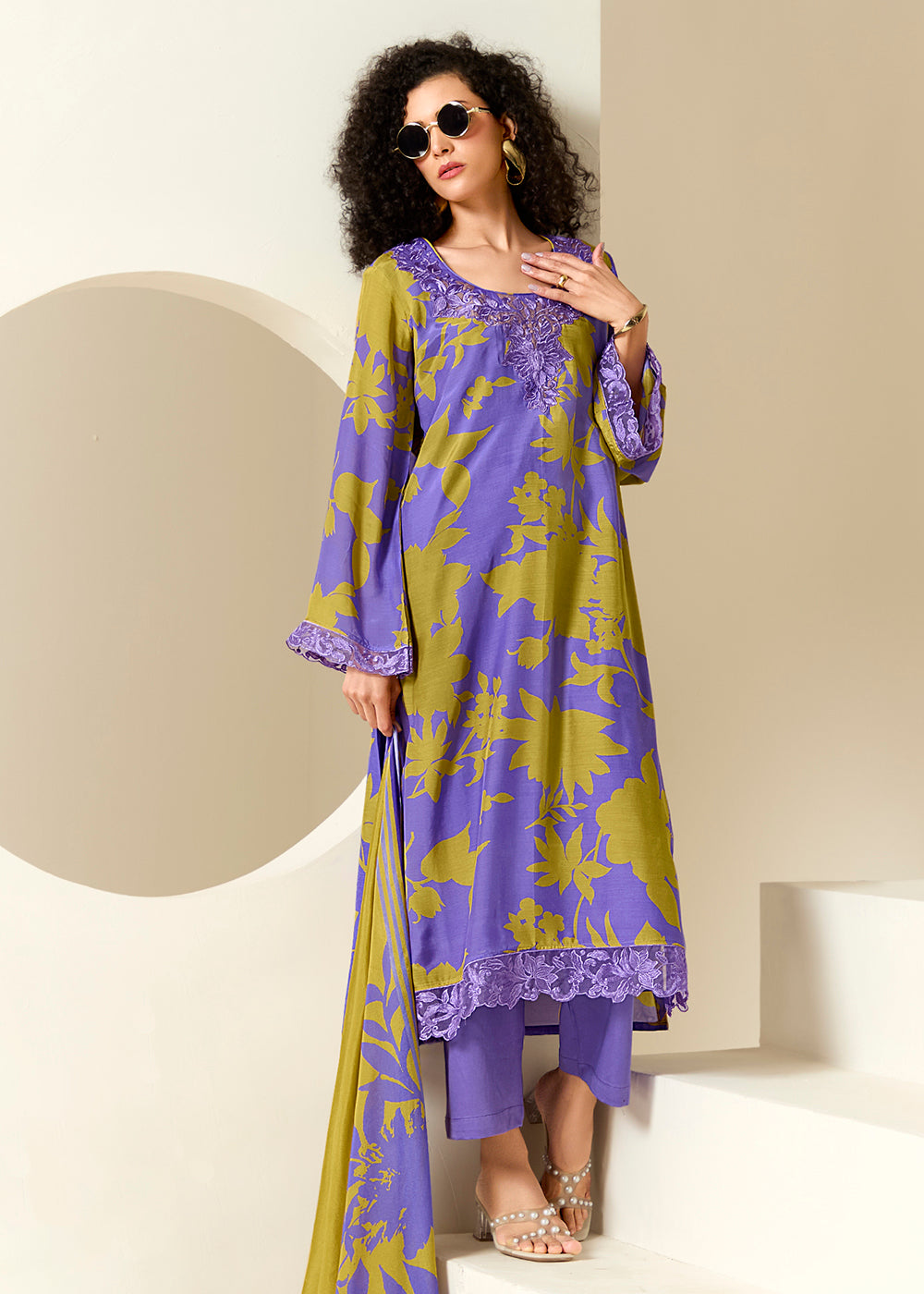 Buy Now Purple  Pure Muslin Floral Printed Trendy Salwar Suit Online in US, UK, Canada, Germany, Italy, France, Australia, Norway, UAE & Worldwide at Empress.