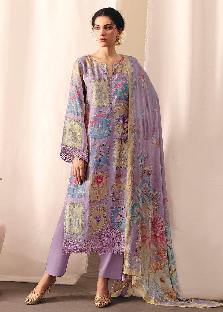 Buy Now Purple Floral Printed Muslin Pant Style Salwar Suit Online in US, UK, Canada, Germany, Italy, France, Australia, UAE & Worldwide at Empress Clothing.