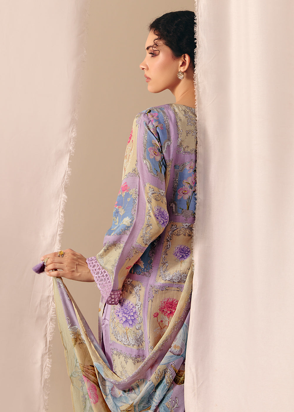 Buy Now Purple Floral Printed Muslin Pant Style Salwar Suit Online in US, UK, Canada, Germany, Italy, France, Australia, UAE & Worldwide at Empress Clothing.