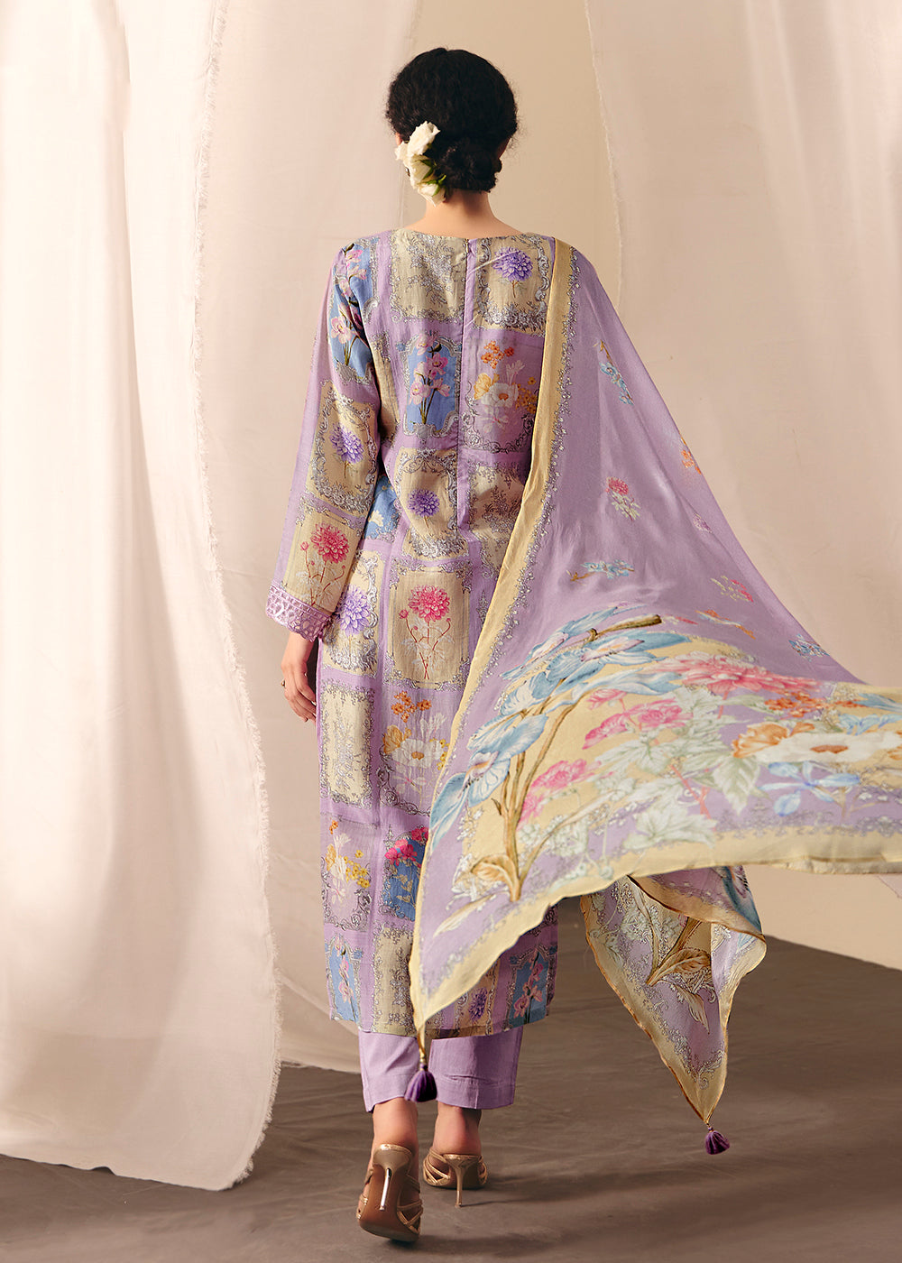 Buy Now Purple Floral Printed Muslin Pant Style Salwar Suit Online in US, UK, Canada, Germany, Italy, France, Australia, UAE & Worldwide at Empress Clothing.