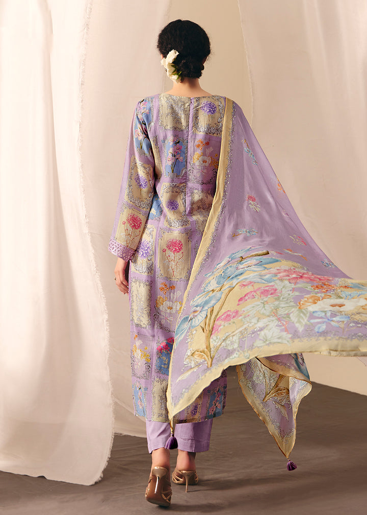 Buy Now Purple Floral Printed Muslin Pant Style Salwar Suit Online in US, UK, Canada, Germany, Italy, France, Australia, UAE & Worldwide at Empress Clothing.