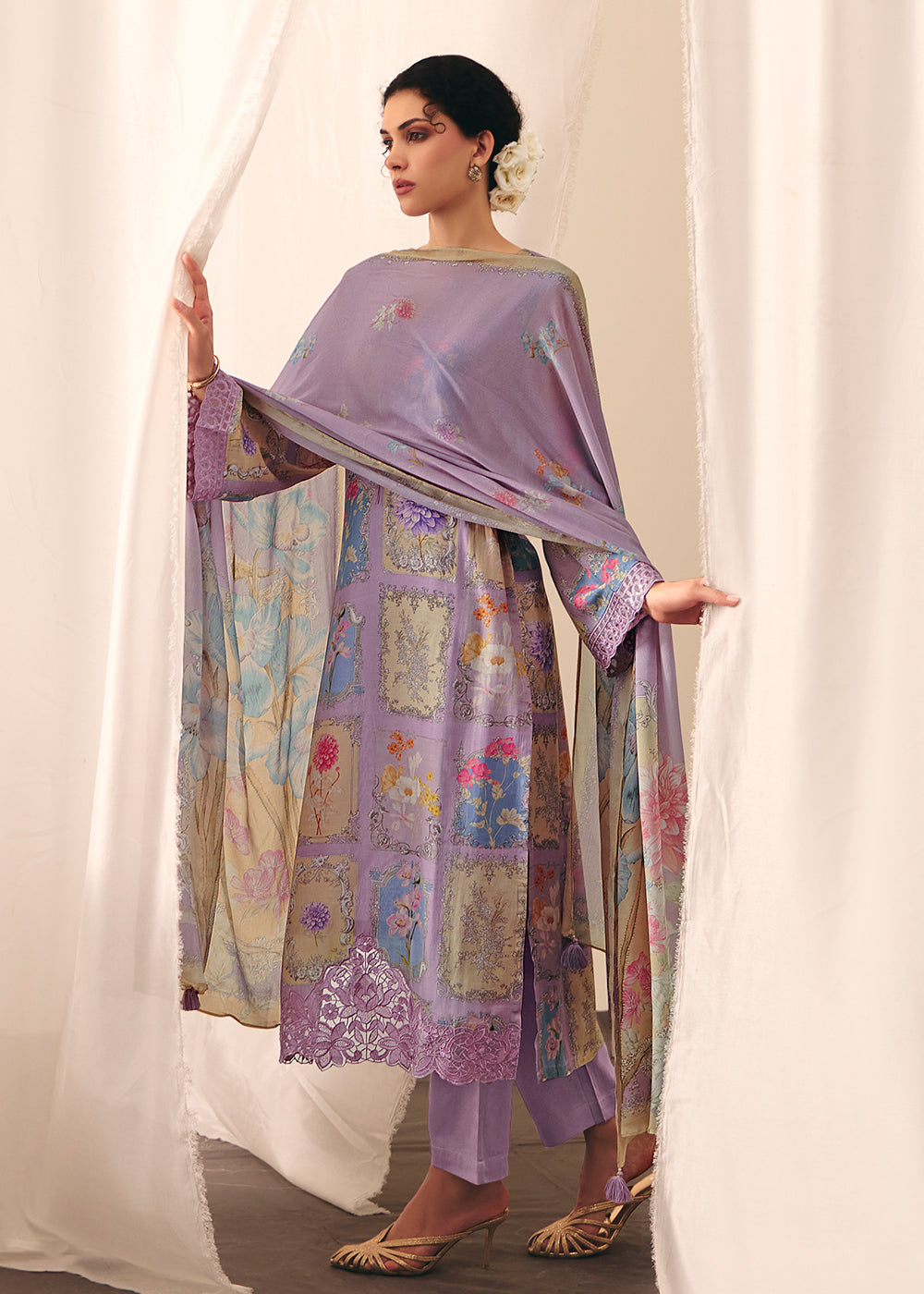 Buy Now Purple Floral Printed Muslin Pant Style Salwar Suit Online in US, UK, Canada, Germany, Italy, France, Australia, UAE & Worldwide at Empress Clothing.