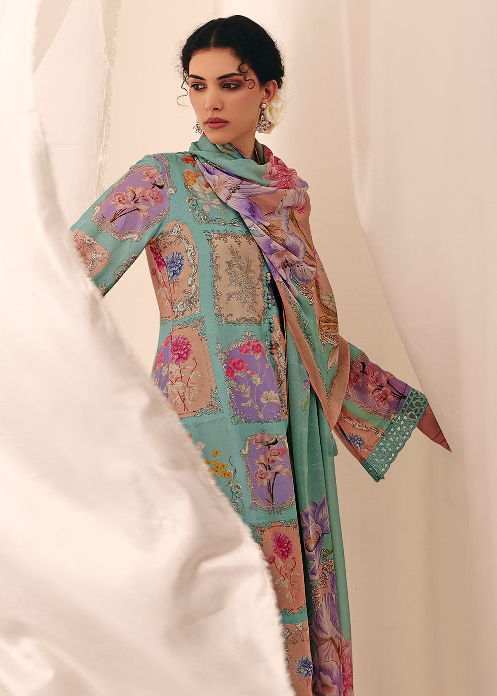 Buy Now Blue Floral Printed Muslin Pant Style Salwar Suit Online in US, UK, Canada, Germany, Italy, France, Australia, Denmark & Worldwide at Empress Clothing.