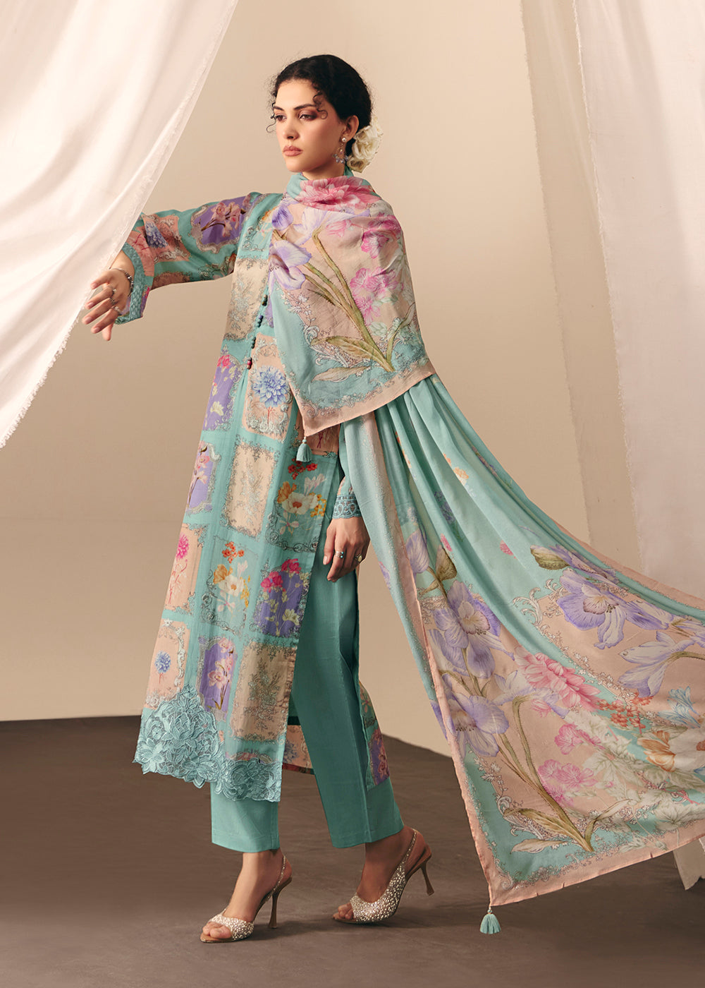Buy Now Blue Floral Printed Muslin Pant Style Salwar Suit Online in US, UK, Canada, Germany, Italy, France, Australia, Denmark & Worldwide at Empress Clothing.