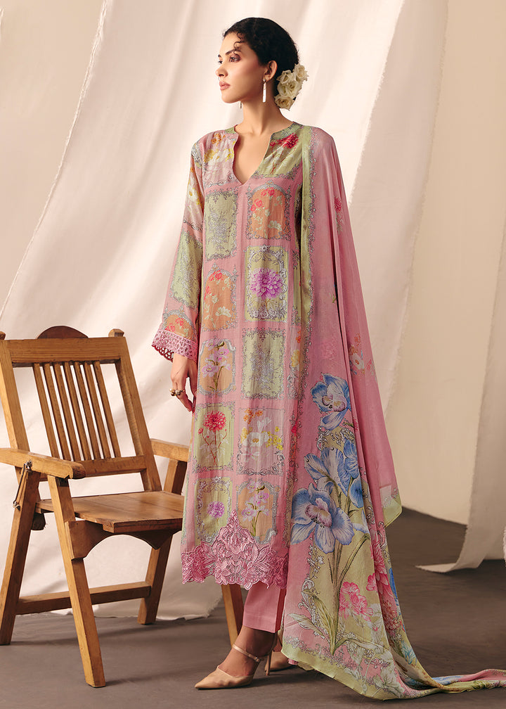 Buy Now Pink Floral Printed Muslin Pant Style Salwar Suit Online in US, UK, Canada, Germany, Italy, France, Australia, Denmark & Worldwide at Empress Clothing.