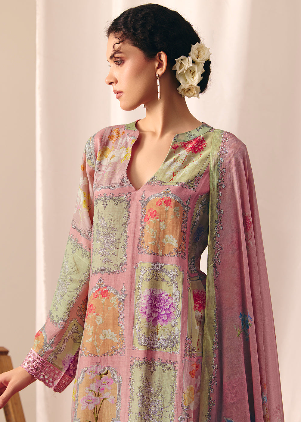 Buy Now Pink Floral Printed Muslin Pant Style Salwar Suit Online in US, UK, Canada, Germany, Italy, France, Australia, Denmark & Worldwide at Empress Clothing.