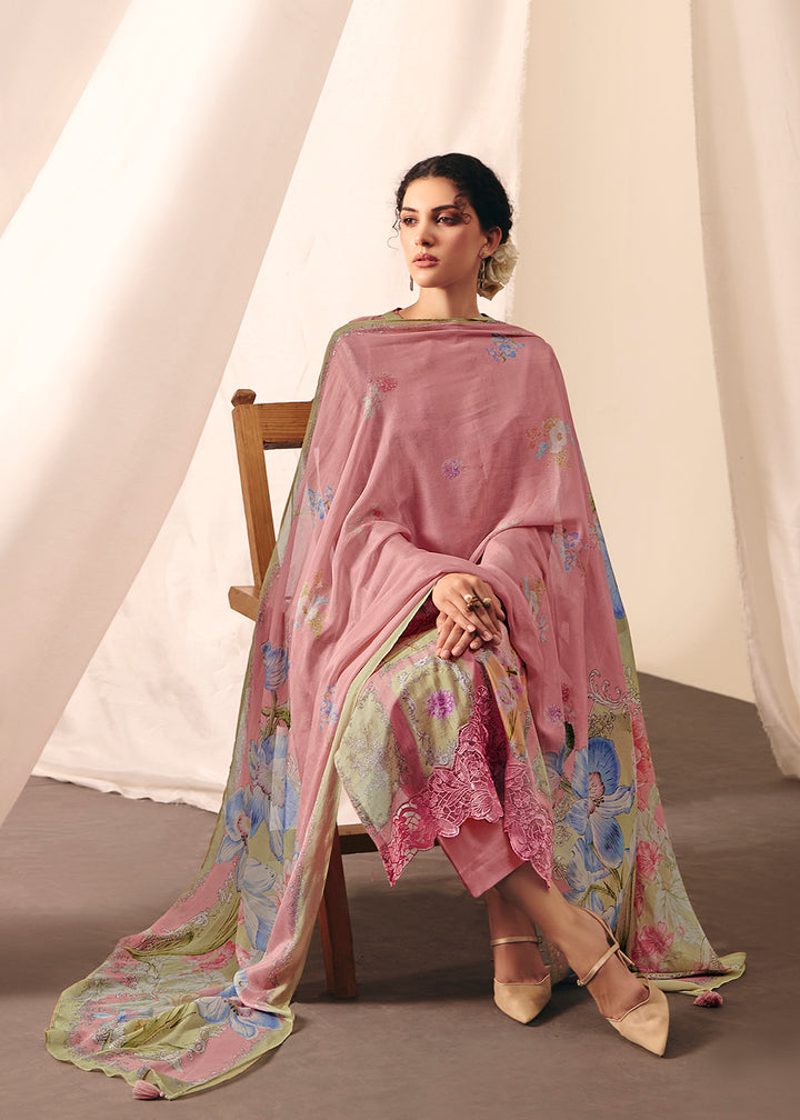 Buy Now Pink Floral Printed Muslin Pant Style Salwar Suit Online in US, UK, Canada, Germany, Italy, France, Australia, Denmark & Worldwide at Empress Clothing.