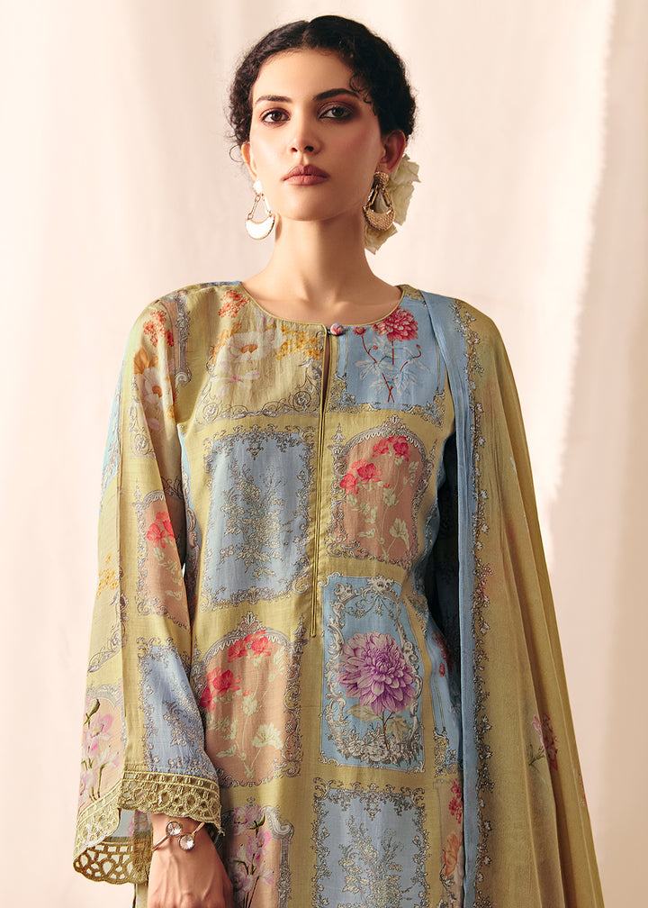 Buy Now Green Floral Printed Muslin Pant Style Salwar Suit Online in US, UK, Canada, Germany, Italy, France, Australia, Denmark & Worldwide at Empress Clothing.