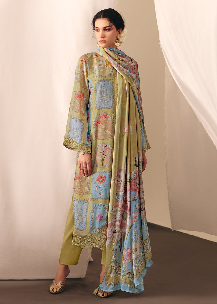 Buy Now Green Floral Printed Muslin Pant Style Salwar Suit Online in US, UK, Canada, Germany, Italy, France, Australia, Denmark & Worldwide at Empress Clothing.