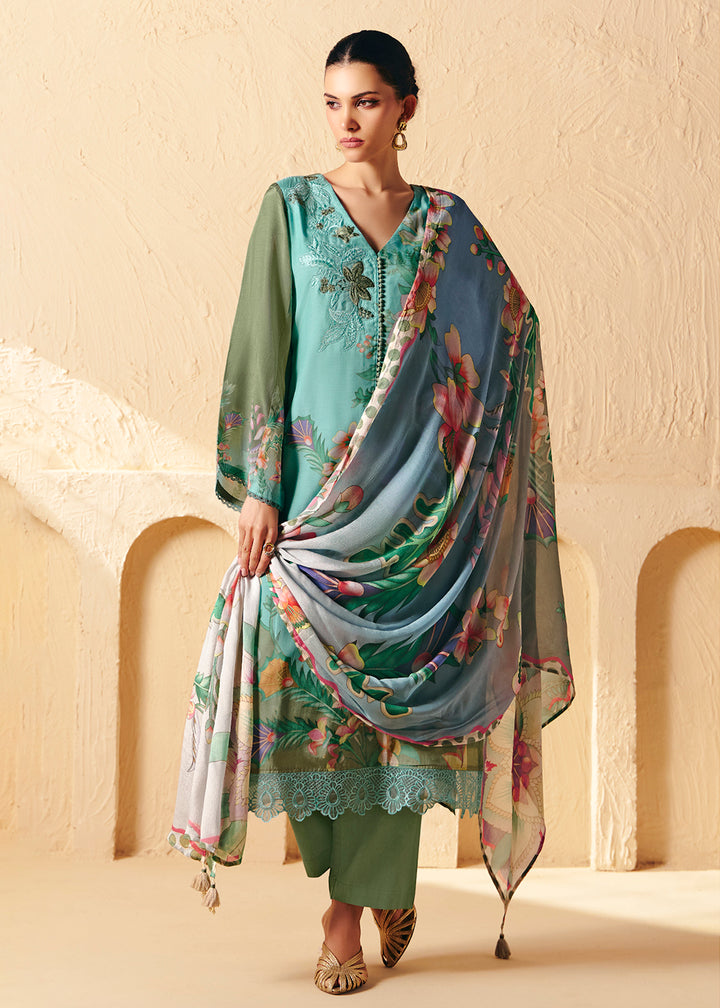 Buy Now Trendy Aqua Blue Printed Pant Style Salwar Suit Online in US, UK, Canada, Germany, Italy, France, Australia, Denmark & Worldwide at Empress Clothing.