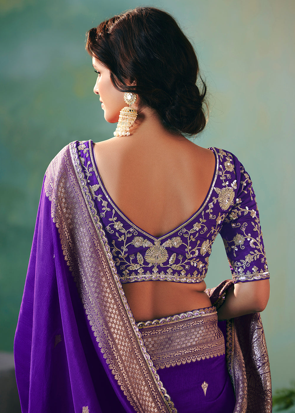 Buy Fancy Violet Premium Dola Viscose Silk Wedding Wear Saree Online in US, UK, Canada, France, Germany, Denmark, Spain, Belgium, Sweden & Worldwide at Empress.