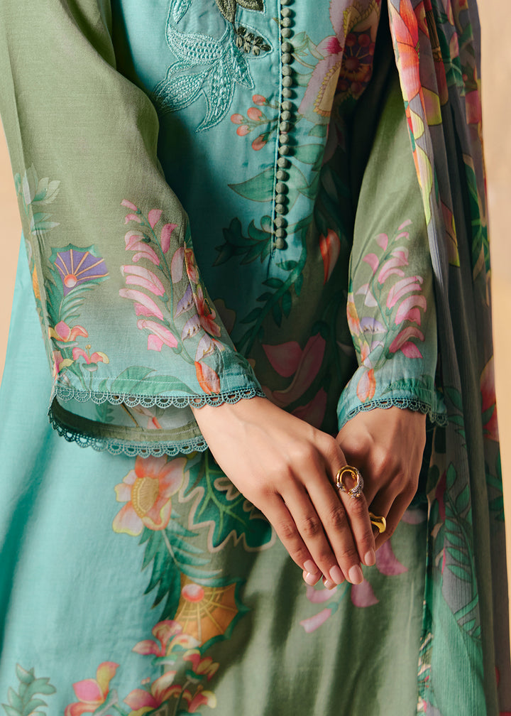 Buy Now Trendy Aqua Blue Printed Pant Style Salwar Suit Online in US, UK, Canada, Germany, Italy, France, Australia, Denmark & Worldwide at Empress Clothing.