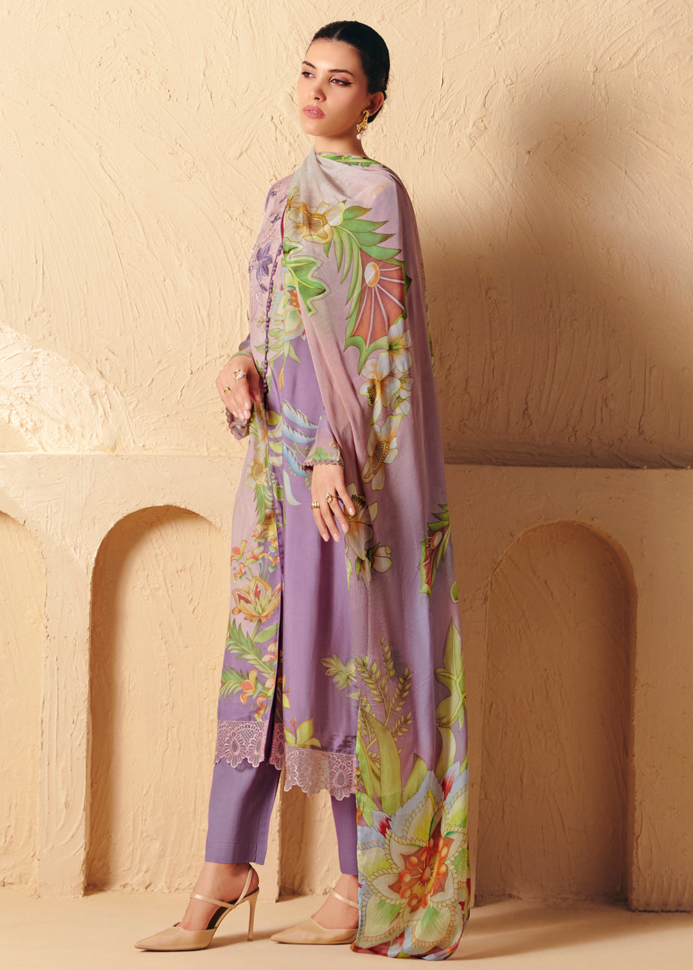 Buy Now Trendy Lavender Printed Pant Style Salwar Suit Online in US, UK, Canada, Germany, Italy, France, Australia, Denmark & Worldwide at Empress Clothing.