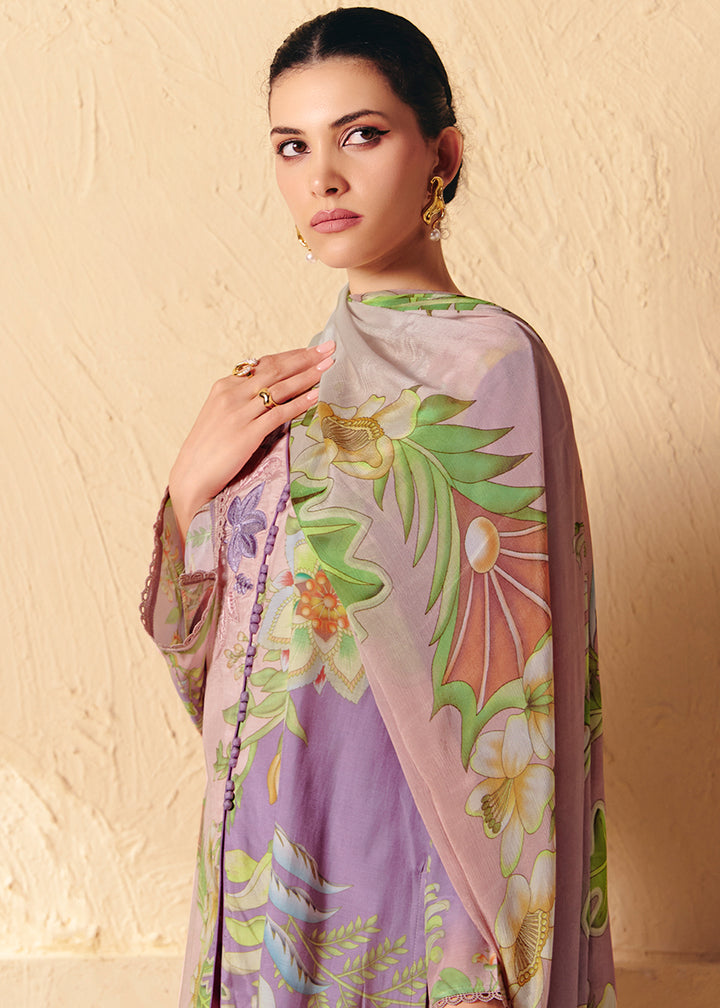 Buy Now Trendy Lavender Printed Pant Style Salwar Suit Online in US, UK, Canada, Germany, Italy, France, Australia, Denmark & Worldwide at Empress Clothing.