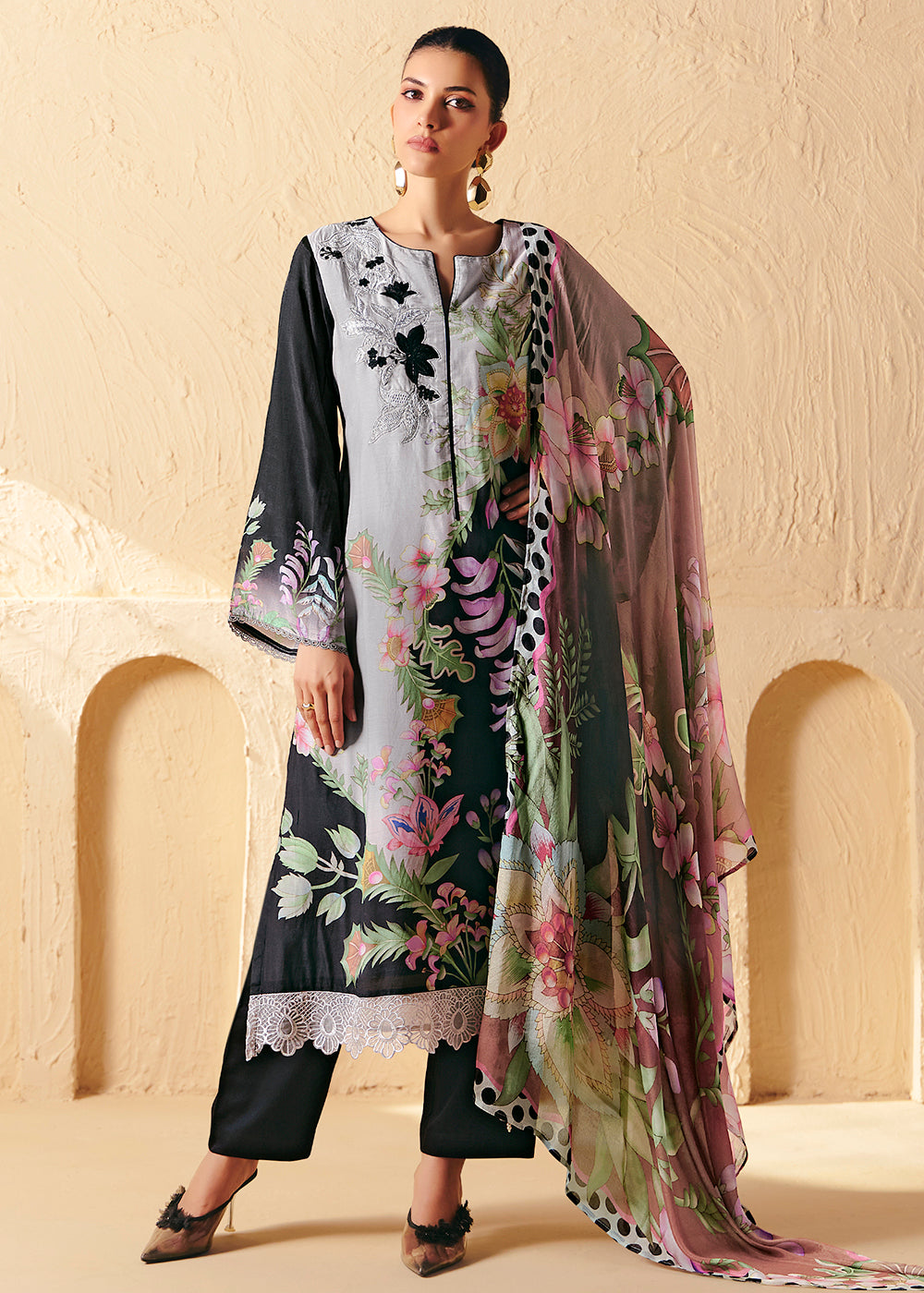 Buy Now Trendy Black Printed Pant Style Salwar Suit Online in US, UK, Canada, Germany, Italy, France, Australia, Denmark & Worldwide at Empress Clothing.