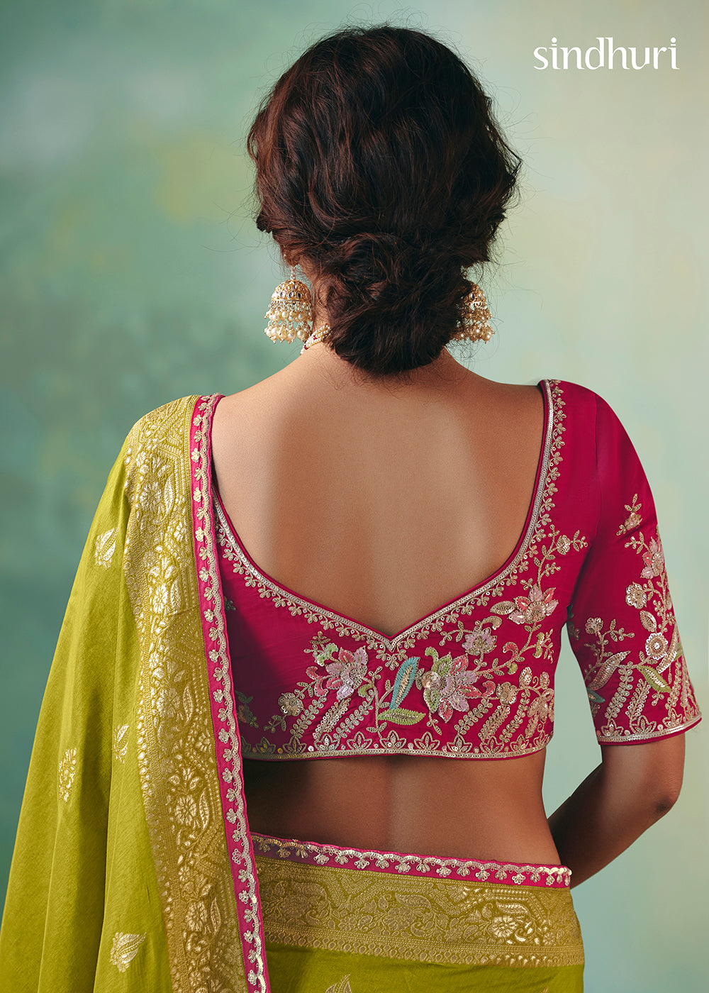 Buy Fancy Green Premium Dola Viscose Silk Wedding Wear Saree Online in US, UK, Canada, France, Germany, Denmark, Spain, Belgium, Sweden & Worldwide at Empress.