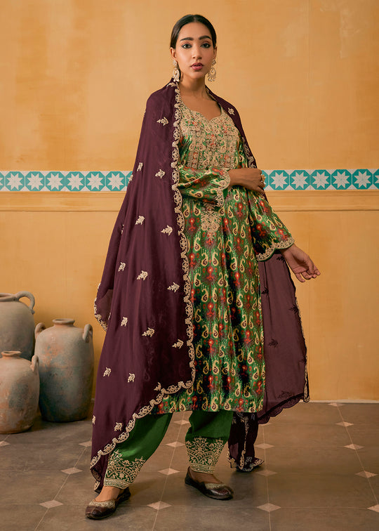 Red Chinnon Chiffon Chikankari Embroidered Wedding Salwar Suit