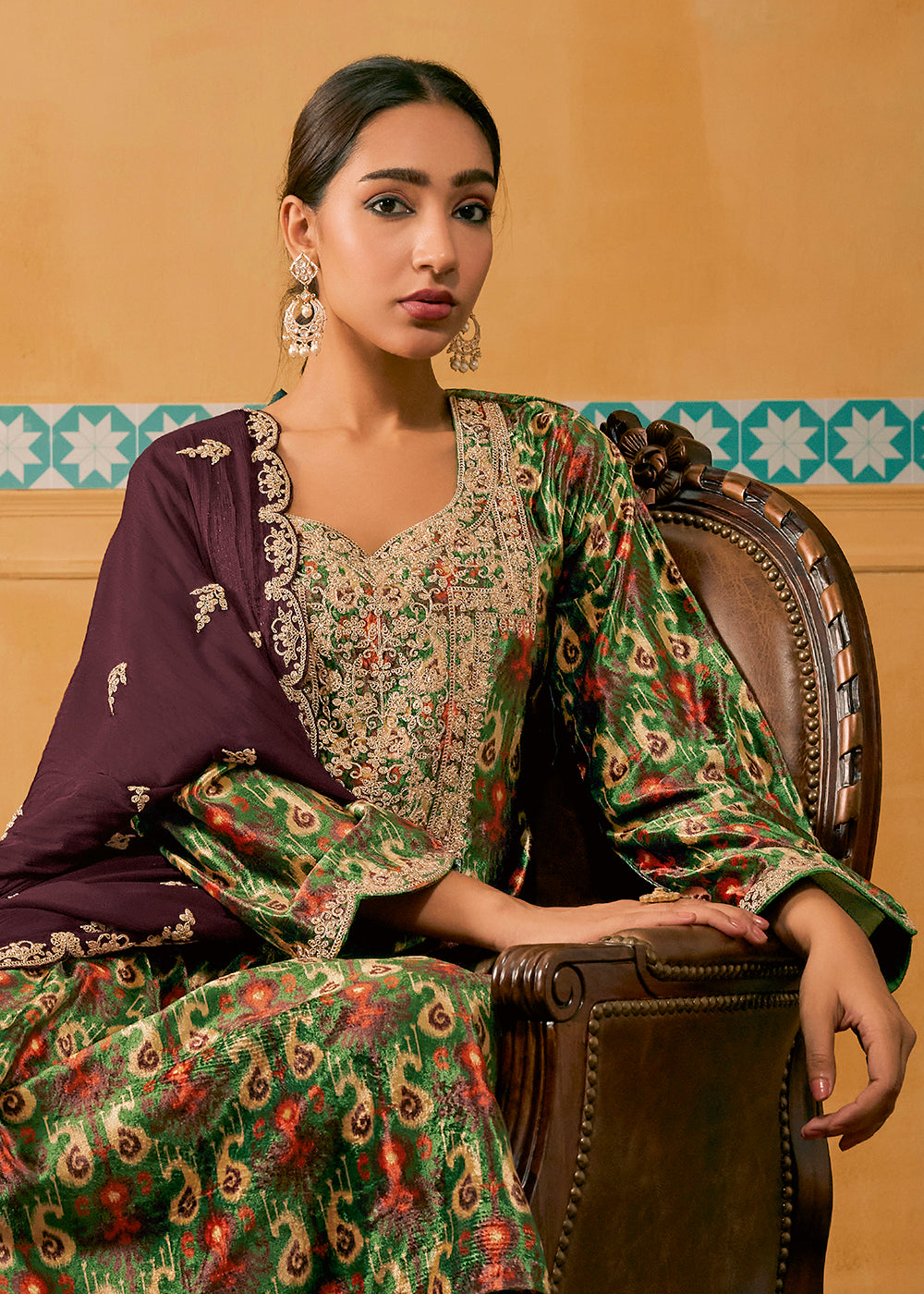 Buy Now Green Multicolor Digital Printed Embroidered Velvet Salwar Suit Online in USA, UK, Canada, Germany, Australia & Worldwide at Empress Clothing.