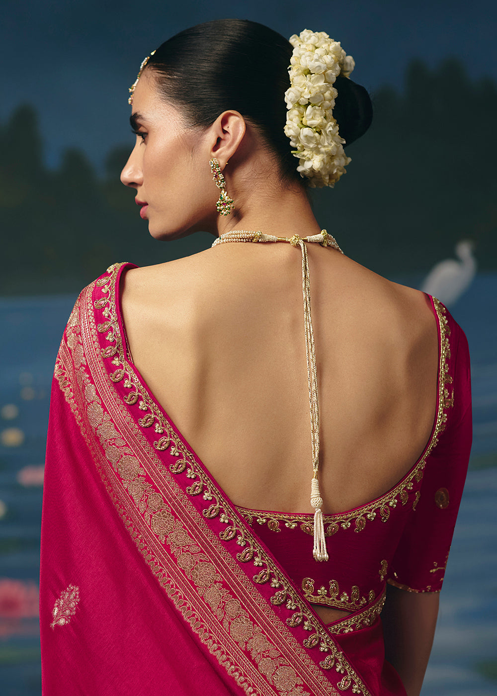 Buy Now Rani Pink Dola Silk Beautiful Handwork Festive Wear Saree Set Online in US, UK, Canada, France, Germany, Denmark, Sweden, UAE &amp; Worldwide at Empress.
