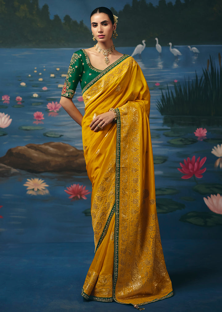 Buy Now Mustard Dola Silk Beautiful Handwork Festive Wear Saree Set Online in US, UK, Canada, France, Germany, Denmark, Sweden, Austria &amp; Worldwide at Empress.